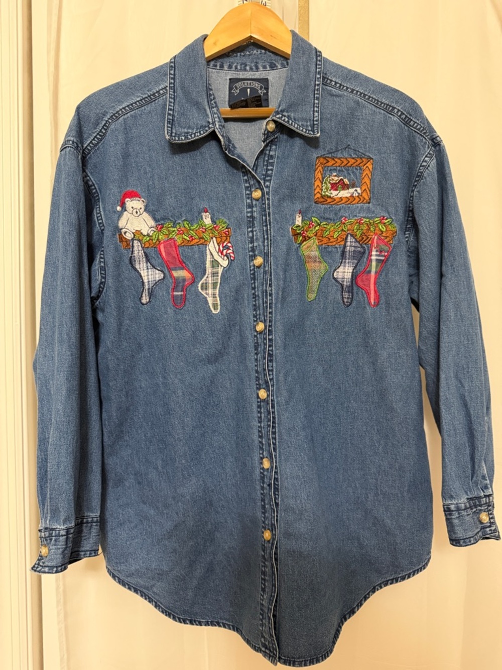 Vintage Denim Embroidered Christmas Shirt